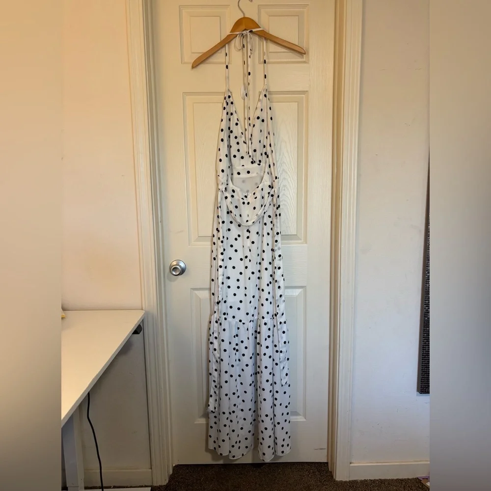 VICI Polka Dot Dress – white maxi dress wedding Payce Halter Kentucky Derby - Picture 7 of 10